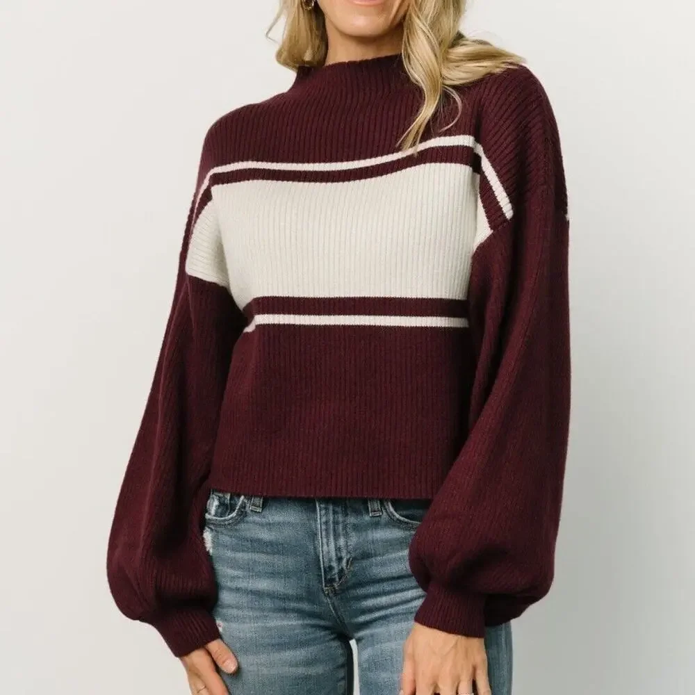 Gilli NWT Brooks Chunky Rib Mock Neck Stripe Box Crop Sweater Plus Size 1X - Picture 1 of 6